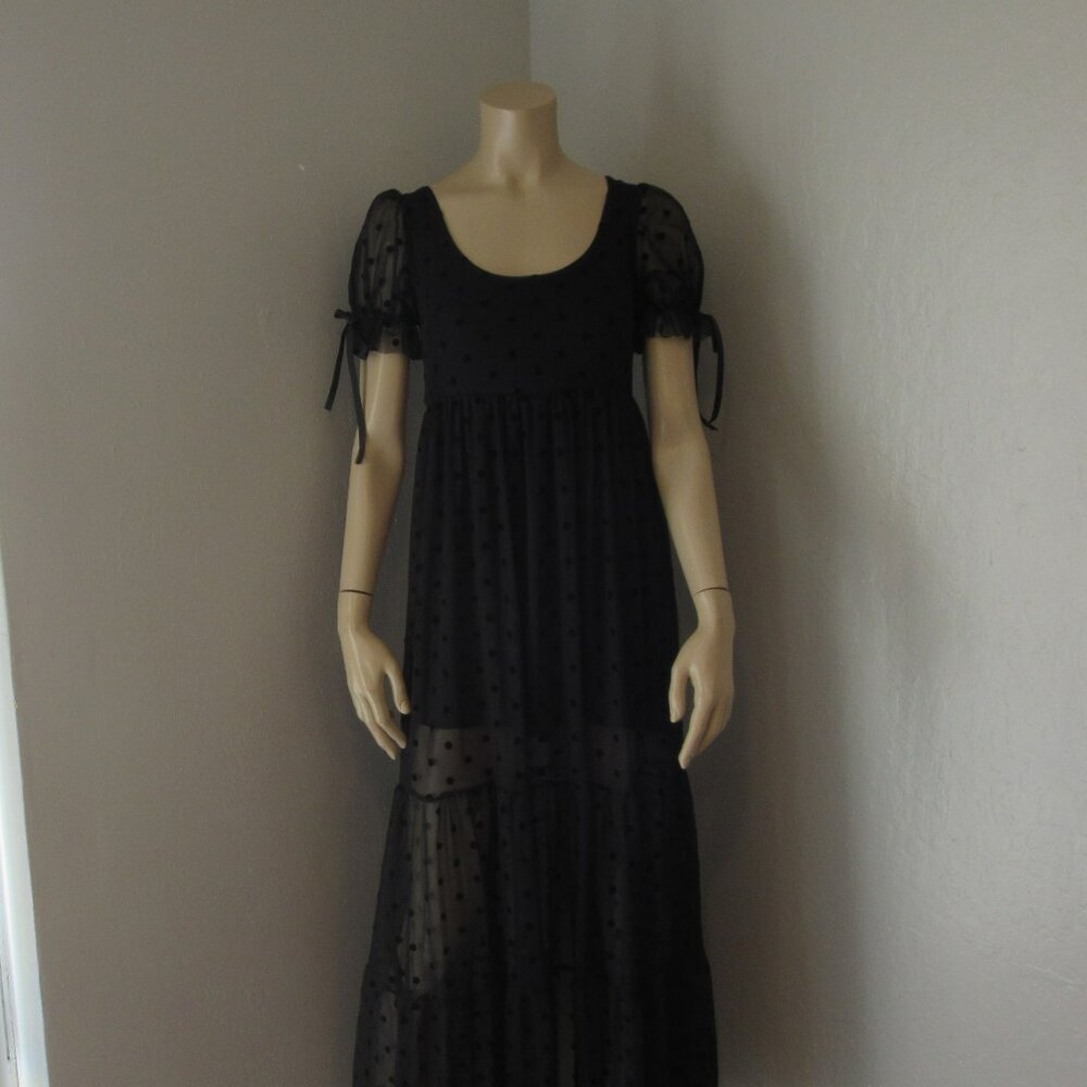 Foxblood Black Polka Dot Sheer Lined Power Meah Pullover Short Sleeve M Dress